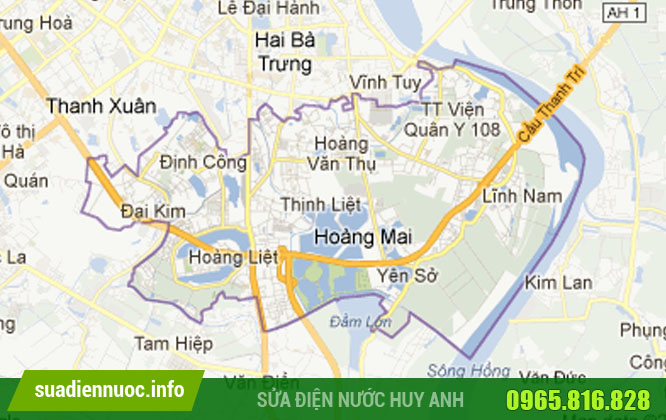 Bản đồ khu vực sửa chữa máy bơm nước quận Hoàng Mai