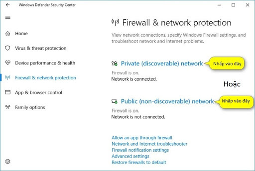  Bật/tắt tường lửa Windows 10 trong Windows Defender Security