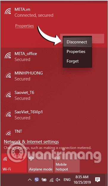 Click chọn Forget để quên/xóa mạng WiFi đã từng kết nối