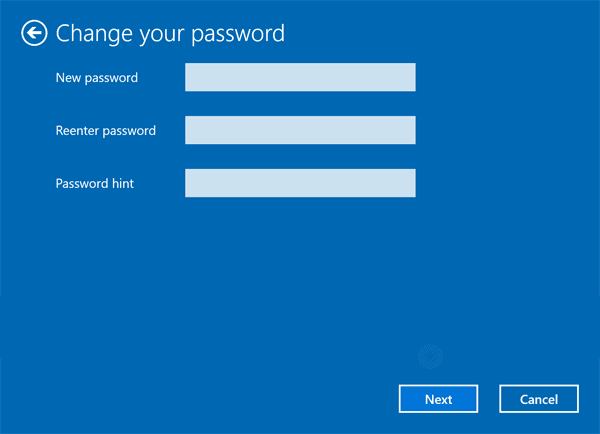 Nhập mật khẩu mới 2 lần và đặt gợi ý mật khẩu