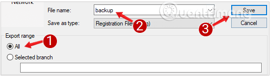 Save dữ liệu backup của Registry