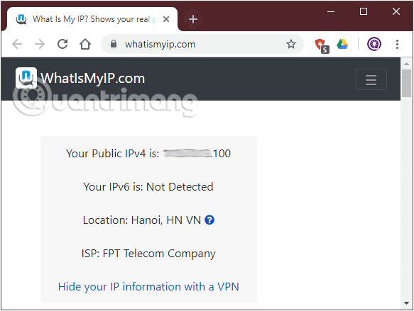 Tìm địa chỉ IP public với whatismyip.com