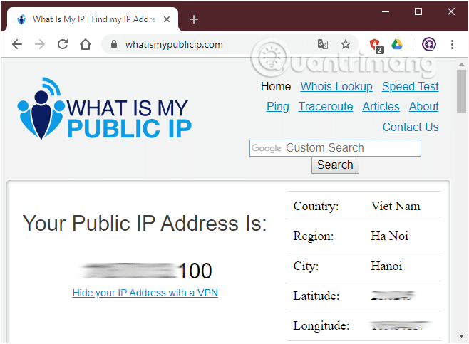 Tìm địa chỉ IP public với whatismypublicip.com