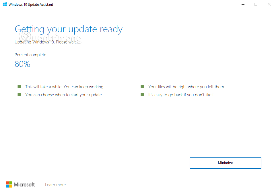 Trợ lý tiến hành cập nhật máy tính lên Windows 10 October 2020