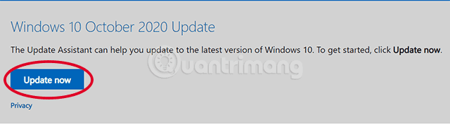 Truy cập vào trang web hỗ trọ của Microsoft và click vào Update now